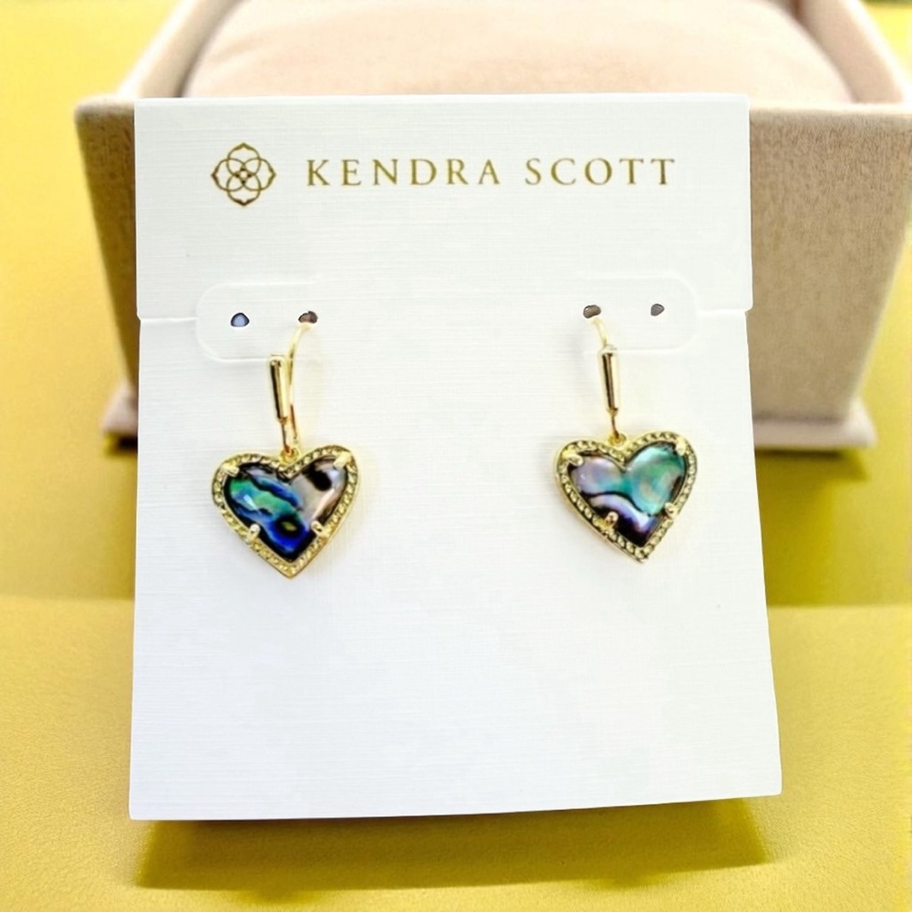 KENDRA SCOTT ARI HEART‎ GOLD DROP EARRINGS IN ABALONE SHELL NEW